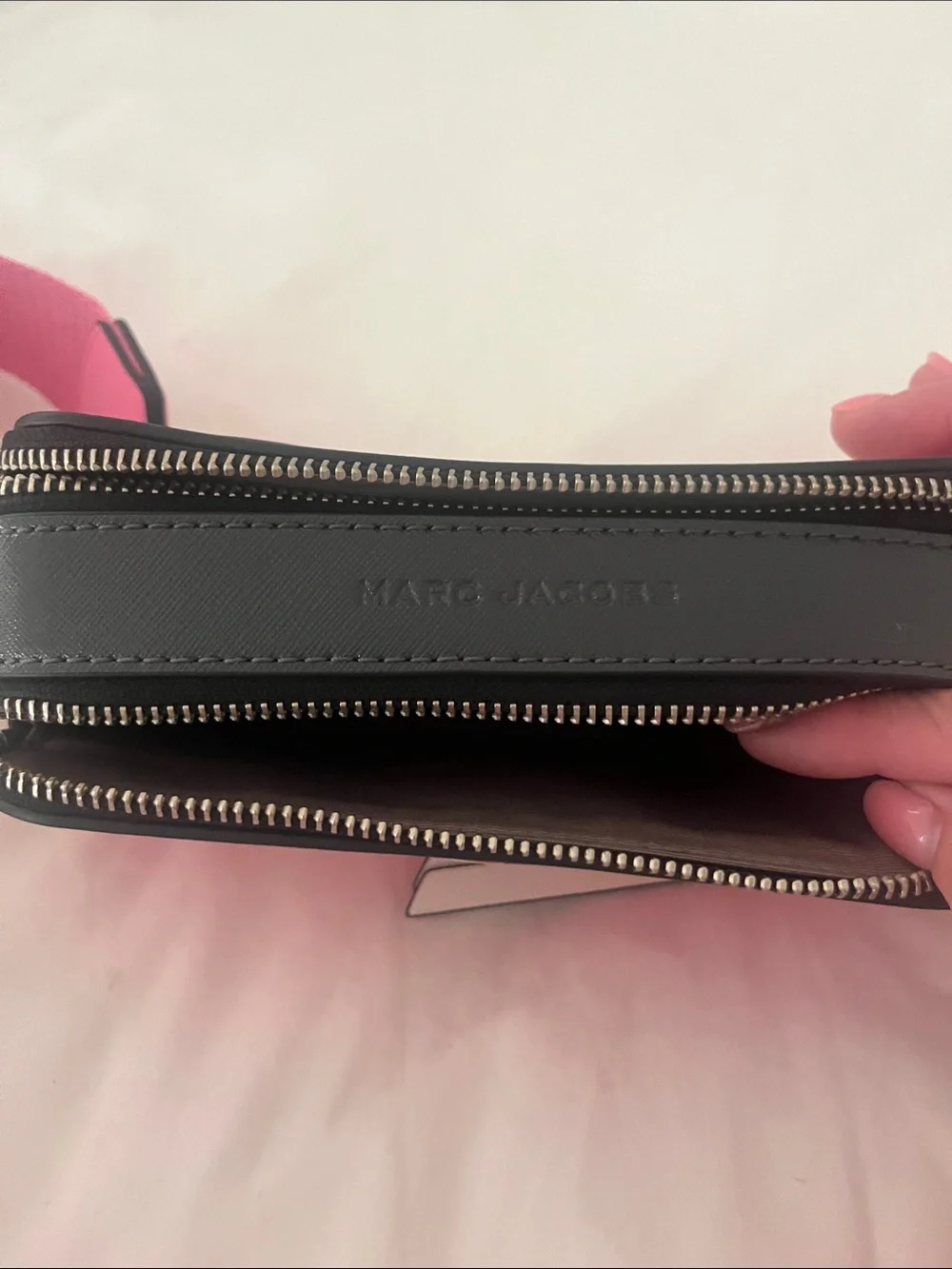 Marc Jacobs Pink Leather Snapshot with Pink & Orange Logo Strap